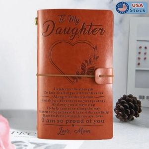 "To My Daughter From Mom" Engraved Leather Journal Notebook Diary Best Gifts